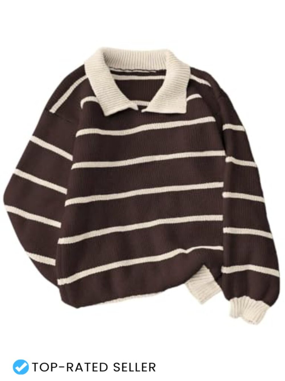 Rugby Sweater Womens Oversized Striped Collared Chunky Knit Pullover